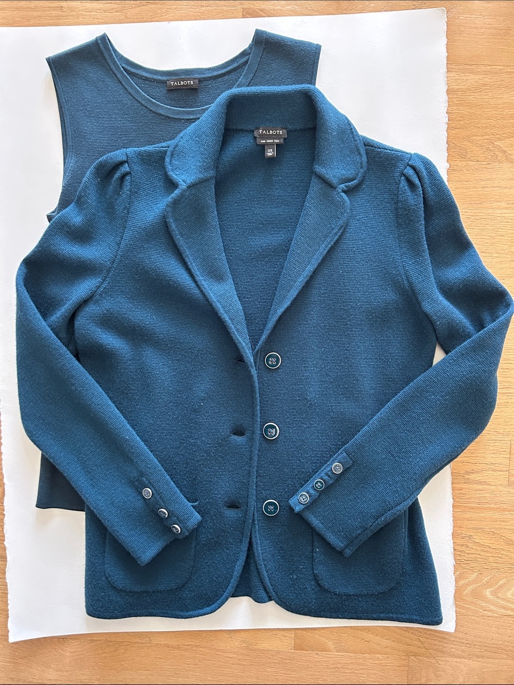 Talbots Turquoise Knit Blazer with Matching Navy Shell